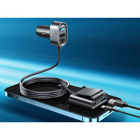 Incarcator auto Joyroom 2xPD + 2xQC3.0 75W 1,5m negru (JR-CL05) - Img 7