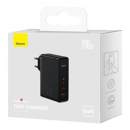 Incarcator de perete Baseus GaN5 Pro 2xUSB-C + USB, 140W (negru) - Img 4