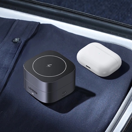 Incarcator inductiv Ugreen W526 3in1 MagSafe / Qi pentru telefon / casti cu port USB-C - negru - Img 7