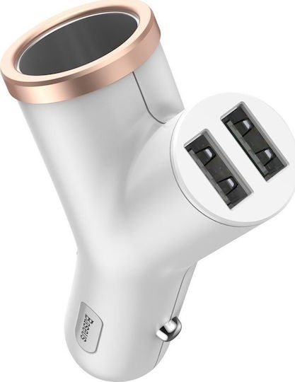 Incarcator telefon, Baseus Y Type, 2xUSB si extensie bricheta, 3.4A, alb - Img 2