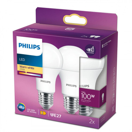 Pachet 2 becuri LED Philips A60, EyeComf