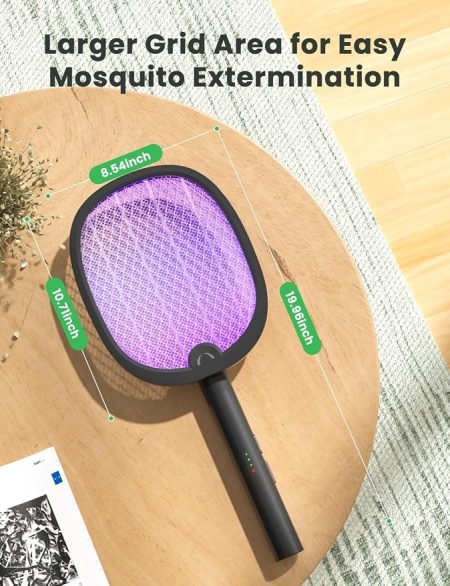 Paleta electrica anti-tantari si insecte 2 in 1 pliabila, lampa UV anti-insecte, acumulator reincarcabil 1800 mAh, zapper portabil pentru casa, terasa, curte si camping - Img 6