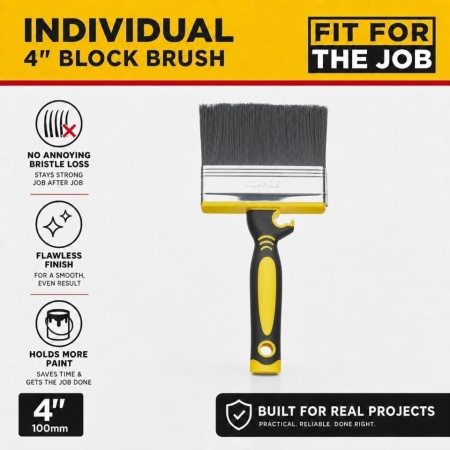 Pensulă pentru Zidărie "Block Brush" Fit For The Job 4 inch, Perete Exterior și Suprafețe Rugoase, Mâner Soft-Grip - Img 2