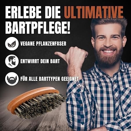 Perie pentru ingrijirea barbii REMOS, peri vegetali 100% vegani, maner ergonomic din lemn, pentru aranjare si descurcare barba - Img 3