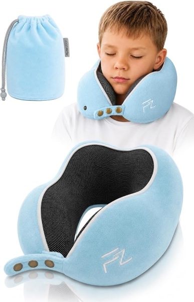 Perna de calatorie pentru copii FLOWZOOM Comfy, spuma cu memorie, husa moale detasabila si lavabila, pentru masina si avion, varsta 6+ ani, marimea M, Albastru - Img 2