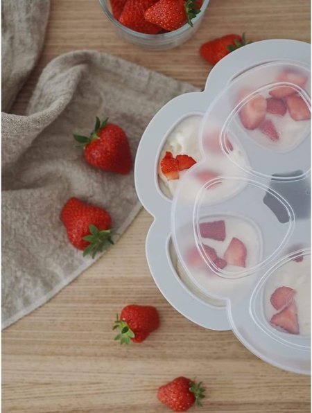 Recipient Multi-Porții din Silicon cu Capac BÉABA Maxi Porțiuni 6 x 90 ml, Formă pentru Congelare și Păstrare Hrană Bebeluși, Rezistență Termică la Cuptor și Microunde (-55°C la +210°C) - Img 2