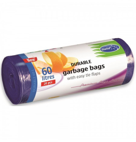 Saci menaj ultrarezistenti, 60L, 20buc/rola, HD-LD, Stella Pack - mov