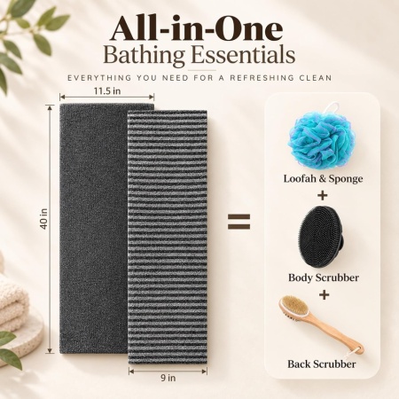 Set 2 Prosoape Exfoliante pentru Corp Yiclick, Lungime 101 cm, Textură Dublă (Rugos &amp; Moale), Spumare Bogată, Curățare Spate și Drenaj Limfatic, Potrivite pentru Piele Sensibilă și Normală - Img 6