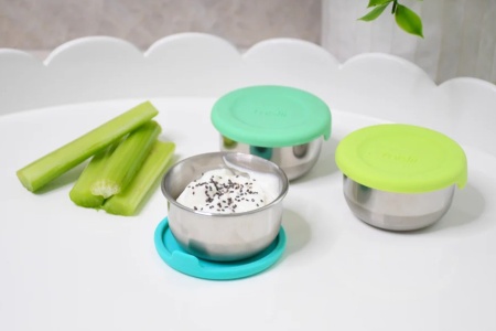 SET 3 RECIPIENTE MINI INOX CU CAPAC SILICON, MELII, BLEU MINT LIME - Img 2