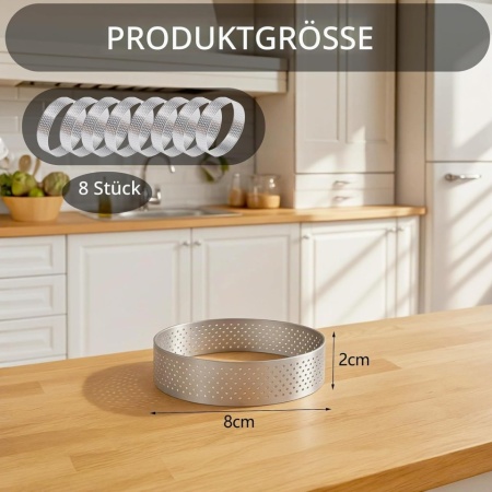 Set 8 Inele Typec Home pentru Desert Ø 8 cm din Oțel Inoxidabil cu Perforații pentru Coacere, Forme Rotunde Antiaderente pentru Prăjituri, Mousse și Mini-Tarte (Înălțime 2 cm) - Img 3