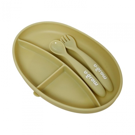 Set farfurie si lingurita silicon, olive - Img 2