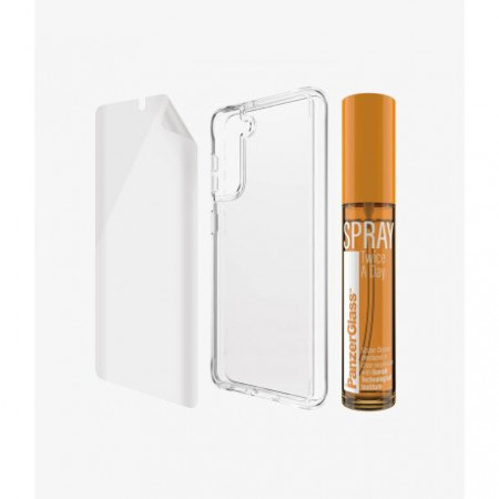 Set Folie+Husa Silicon Slim Panzer pentru Samsung Galaxy S21 Plus Transparent - Img 3