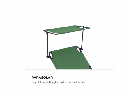 Sezlong pliabil Heinner cu parasolar, dimensiuni 186X55X24 cm, verde - Img 4