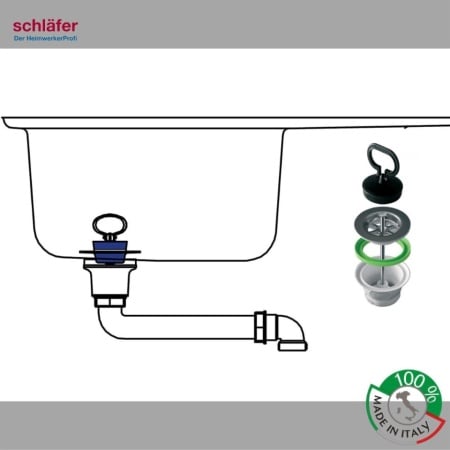 Sifon Ventil de Scurgere Universal pentru Chiuvetă de Bucătărie, Coș Filtru Inox 304 Satinat Ø 80-85 mm, Racord 1 1/2", Dop Cauciuc Rigid și Garnituri Incluse, Fabricat în Italia - Img 5
