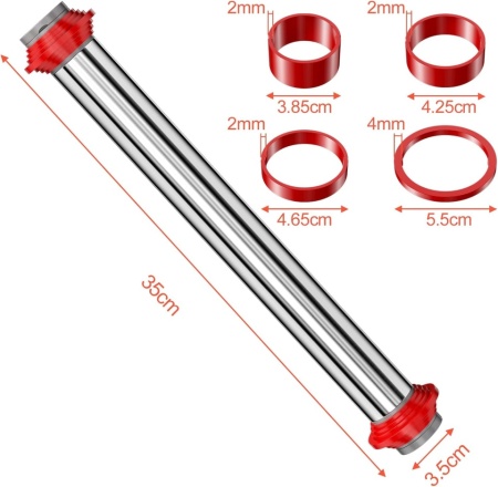 Sucitor / Făcăleț Reglabil din Oțel Inoxidabil Typec Home 35 cm, cu Inele Detașabile pentru Grosimea Aluatului (2, 4, 6, 10 mm), Suprafață Anti-Aderentă, Argintiu - Img 7
