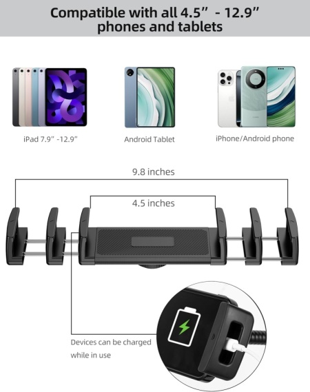 Suport de Podea Reglabil pentru Tabletă și Telefon LanPavilion, Braț Flexibil Tip Gât de Lebădă 40 cm, Rotație 360°, Bază Metalică Stabilă și Grea (1.8 kg), Compatibil 4.7–12.9 Inch, Negru - Img 2