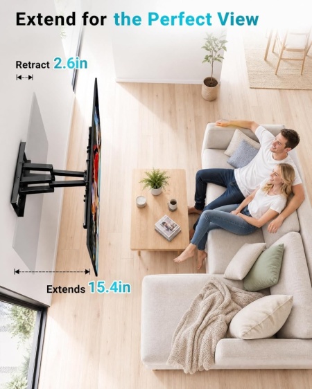 Suport TV de Perete Full Motion Typec Home pentru Televizoare de 37-85 Inch, Braț Dublu Heavy Duty, Rotire și Înclinare (Până la 60 kg / 132 lbs) - Img 3