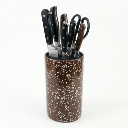 Suport Universal pentru Cuțite, Ceramic, Design Modern cu Stropi , Interior cu Peri Flexibili,15 cm Maro - Img 2