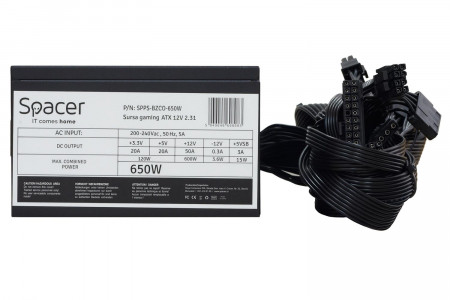 Sursa Spacer BZCO-650 80+ Bronze compatible SPPS-BZCO-650, 650w, fan 120mm, 2x PCI-E 6+2, 6x S-ATA, 2x P8 4+4 - Img 2