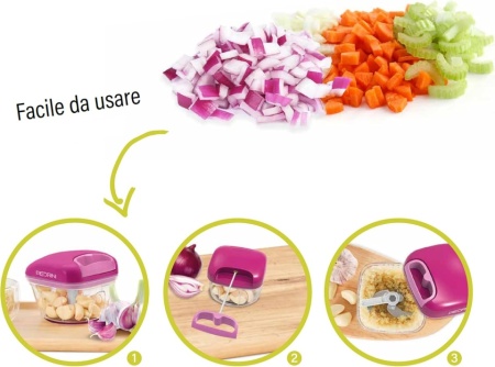 Tocător Manual cu Sfoară Pedrini, 3 Lame din Oțel Inoxidabil, Mâner Ergonomic și Bază Antiderapantă, Recipient Transparent pentru Legume și Verdețuri - Img 2