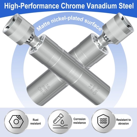Trusă Chei Magnetice pentru Bujii 14 mm și 16 mm (9/16" și 5/8") cu Articulație Cardanică Rotativă 360°, Tubulare cu Pereți Subțiri din Oțel Crom-Vanadiu cu Profil în 12 Colțuri, Compatibile BMW, MINI, Nissan, Antrenare 3/8 Inch - Img 8