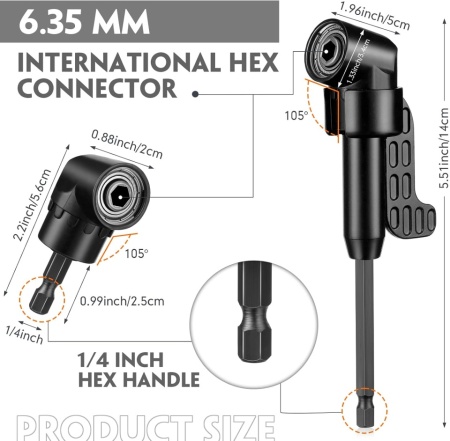 Trusă Completă 14 Piese Typec Home cu Prelungitor Flexibil de Bormașină, Adaptoare Unghiulare 105° și Cheie Tip „L” 90° la 1/4 Inch (6.35 mm), Set Biți Inclus, pentru Șurubelnițe Electrice și Spații Înguste sau Greu Accesibile - Img 6