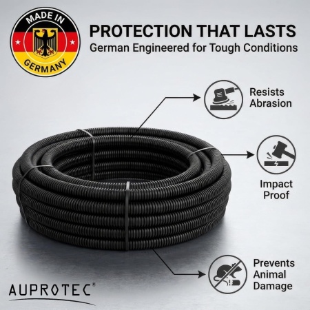 Tub Corugat Fantat AUPROTEC 2 m, Diametru Interior 10 mm, Polipropilenă Rezistentă la UV și Temperaturi Înalte (-40°C la +130°C), Tub de Protecție Cabluri pentru Exterior și Interior, Negru - Img 2