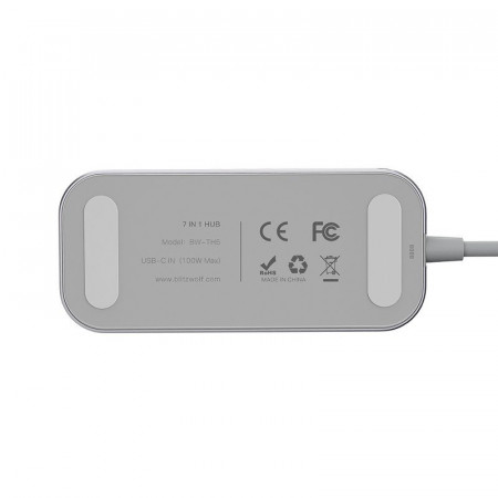 Adaptor 7w1 Blitzwolf BW-TH5 Hub USB-C pana la 3xUSB 3.0, HDMI, USB-C PD, SD, microSD - Img 3