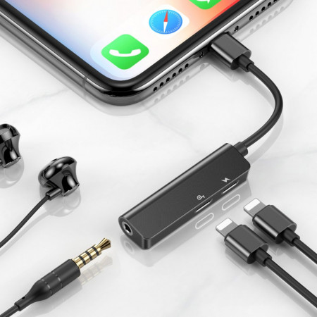 Adaptor Baseus 3-in-1 Lightning la 2x Lightning și 3.5mm Femelă L52 Negru (CALL52-01) - Img 8