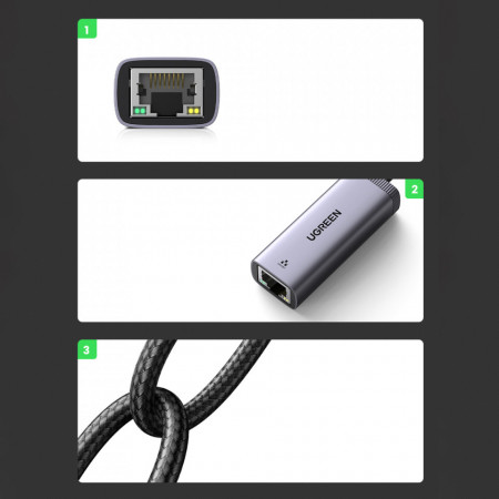 Adaptor retea Ugreen USB Type C 1000 Mbps Gigabit Ethernet gri (CM483 40321) - Img 3