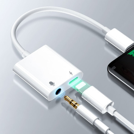 Adaptor universal tip lightning Joyroom, Mini jack 3.5 mm la tip lightning, Alb - Img 2