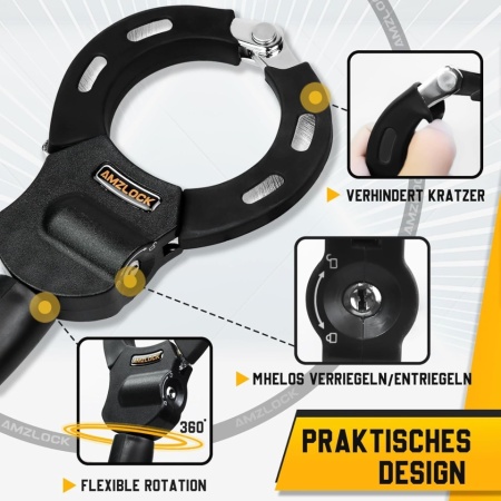Antifurt Tip Cătușe pentru Trotinetă Electrică și Bicicletă AMZLOCK, Lanț Oțel Ranforsat 8 mm x 75 cm, Protecție Silicon Anti-Zgârieturi, Greutate 1.6 kg, Include 3 Chei și Geantă Impermeabilă 3L - Img 3