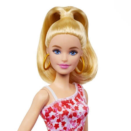 BARBIE PAPUSA BARBIE FASHIONISTA BLONDA CU PARUL PRINS IN COADA SI ROCHIE CU FLORICELE - Img 2