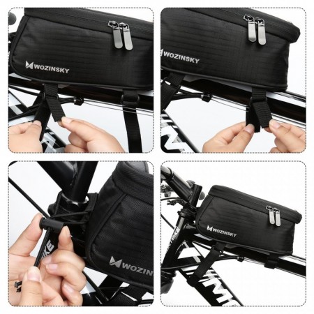 Borseta bicicleta Wozinsky cu husa telefon impermeabila pentru telefoane pana in 6.5 inch, cablu jack 3.5 mm inclus , montare pe cadru , 1.5 L , neagra - Img 7
