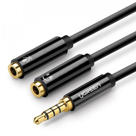 Cablu adaptor AUX Splitter mini jack 3,5 mm cu mufa microfon 20 cm negru (AV141 30620)