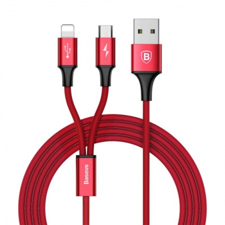 Cablu de date 2 in 1 Baseus Rapid 2in1 USB cable Lightning / micro USB 3A 1.2m rosu