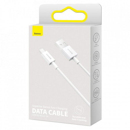 Cablu de date Baseus Superior USB - micro USB 2A 1m white (CAMYS-02) - Img 2