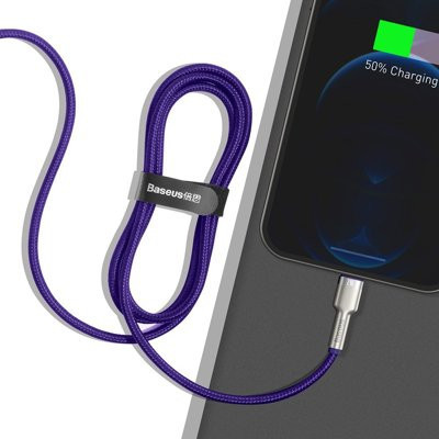 Cablu de date din metal Baseus Cafule USB - Lightning 2.4A 1 m violet - Img 4