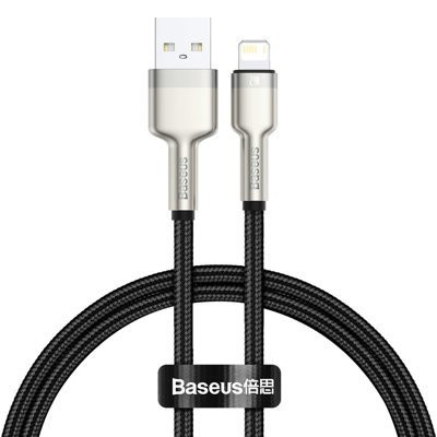 Cablu de date metalic Baseus Cafule Series USB - Lightning 2.4A 0,25 m negru