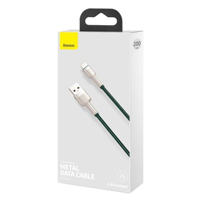 Cablu de date metalic Baseus Cafule Series USB - Lightning 2.4A 2 m verde - Img 3