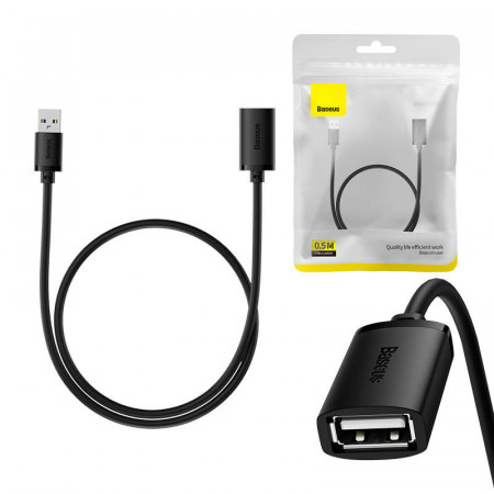 Cablu prelungitor USB 2.0 Baseus mascul la femela, seria AirJoy, 0,5 m (negru)