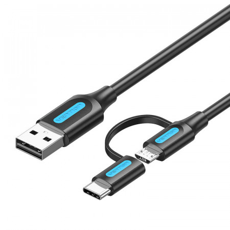 Cablu USB 2 in 1 USB 2.0 la USB-C/Micro-B USB Vention CQDBF 1m (negru)