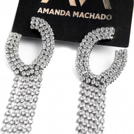 Cercei cu surub din cristale de sticla Amanda Machado, argintii - Img 3