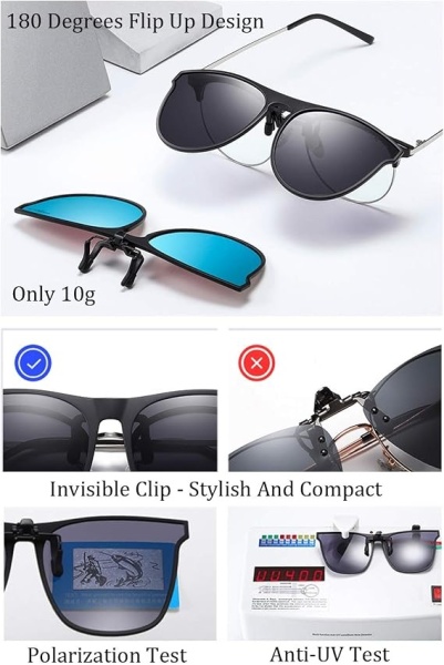 Clip-on ochelari de soare polarizati si rabatabili (flip-up), rama usoara TR90, atasabili peste ochelari de vedere, pentru sofat, pescuit si activitati in aer liber - Img 5