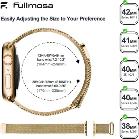 Curea Metalică Milaneză din Oțel Inoxidabil Fullmosa Compatibilă cu Apple Watch 38mm / 40mm / 41mm / 42mm (Seriile 10/11/12), Închidere Magnetică Reglabilă, Margini Lustruite, pentru Femei și Bărbați, Rose Gold - Img 2