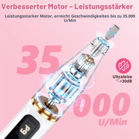 Freza Electrică Profesională Unghii Wireless 35.000 RPM, Set Manichiură/Pedichiură 12-în-1, 9 Trepte de Viteză, Ecran LCD, Acumulator Reîncărcabil, Alb - Img 5
