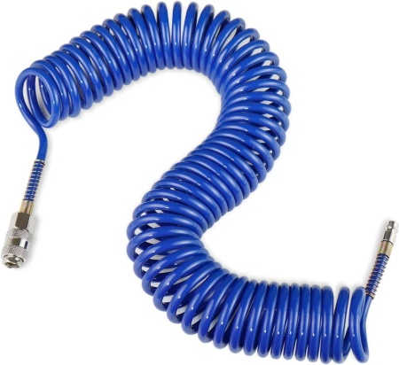 Furtun Spiralat pentru Compresor de Aer Typec Home 10 m, Diametru 1/4", Cuplaj Rapid European, Poliuretan PU Rezistent la Presiune, Albastru - Img 2