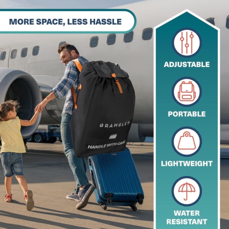 Geantă de Transport Cărucior Dublu XL Bramble pentru Avion, Nailon Balistic Rezistent la Apă, Bretele Căptușite din Neopren, Husă Integrată și Fereastră ID, 100 x 65 x 40 cm, Negru - Img 9
