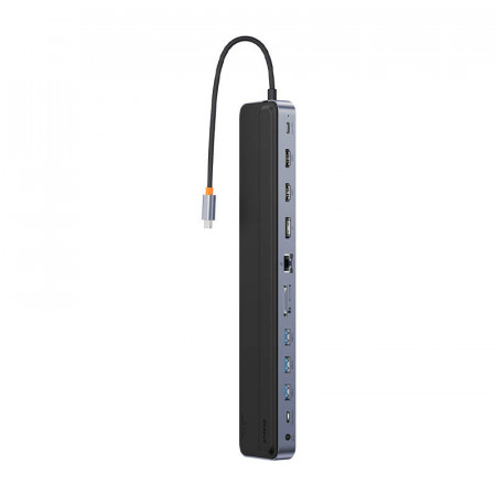 Hub 12w1 Baseus EliteJoy Gen2 seria USB-C pana la 2xHDMI+ 3xUSB 3.0+ PD+ DP+ SD/TF+ RJ45+Type-C+ 3.5mm (gri inchis) - Img 4