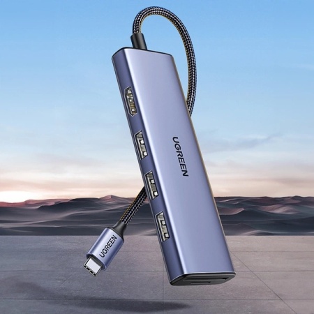 HUB Ugreen CM511 20956A 6in1 USB-C - HDMI / 3x USB-A 3.0 / cititor de carduri SD/TF - gri - Img 2